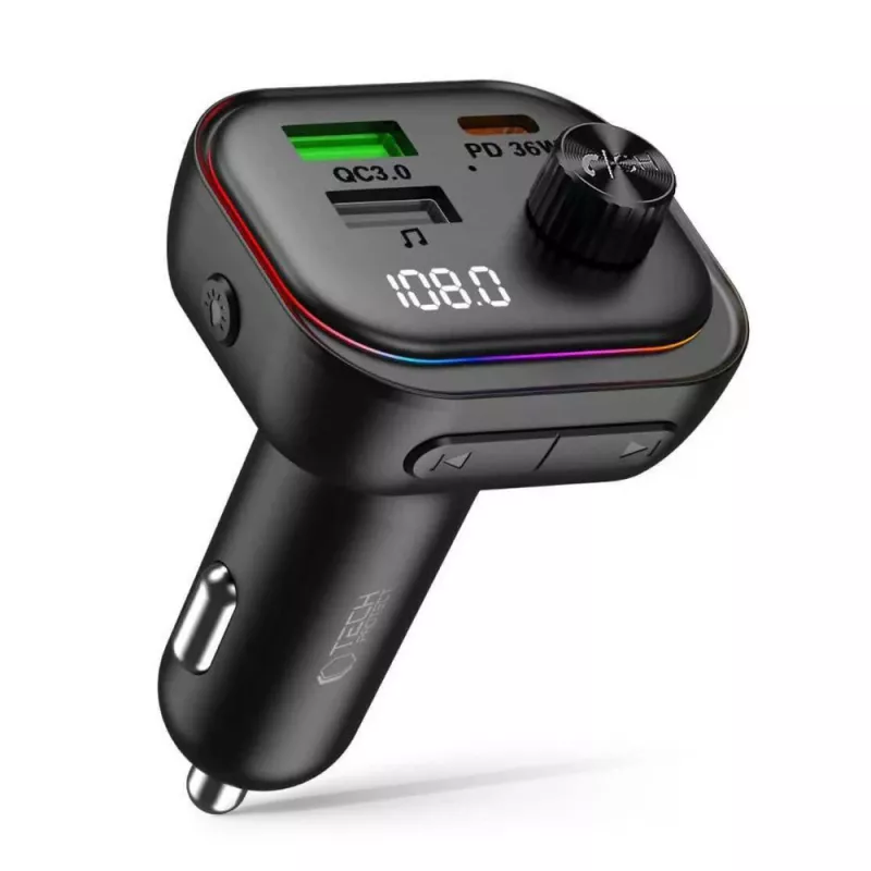 TECH-PROTECT CC07 3-Port Car Charger PD 54W + FM Transmitter Bluetooth Black
