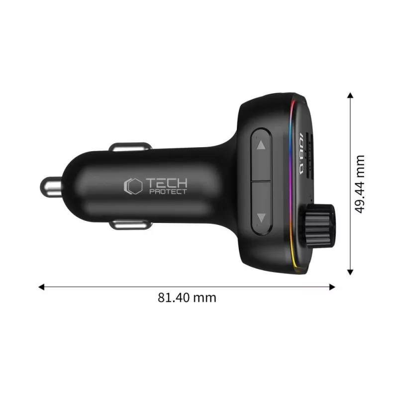 TECH-PROTECT CC07 3-Port Car Charger PD 54W + FM Transmitter Bluetooth Black