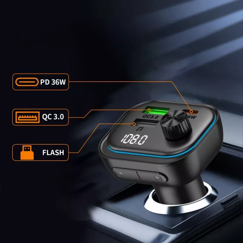 TECH-PROTECT CC07 3-Port Car Charger PD 54W + FM Transmitter Bluetooth Black