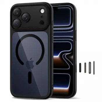 TECH-PROTECT MagPeak MagSafe Hybrid Back Cover, skirtas Apple iPhone 17 Pro Max, juoda/skaidri