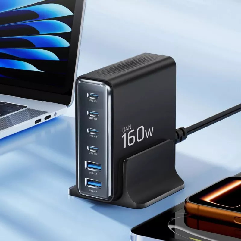TECH-PROTECT DC160W-GAN 6-Port Desktop Charger PD 160W / QC3.0 Black
