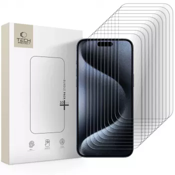 TECH-PROTECT Grūdinto stiklo ekrano apsauga 10 vnt. paketas, skirta Apple iPhone 15 Pro Max, skaidri