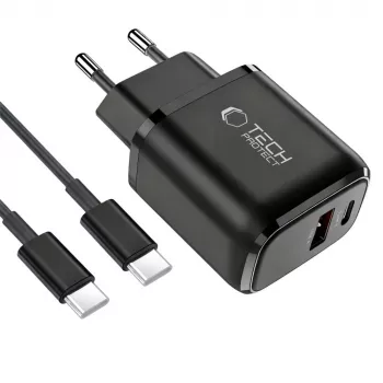 TECH-PROTECT NCA45W-GAN 2-Port Network Charger PD 45W / QC3.0 + Type-C Cable Black