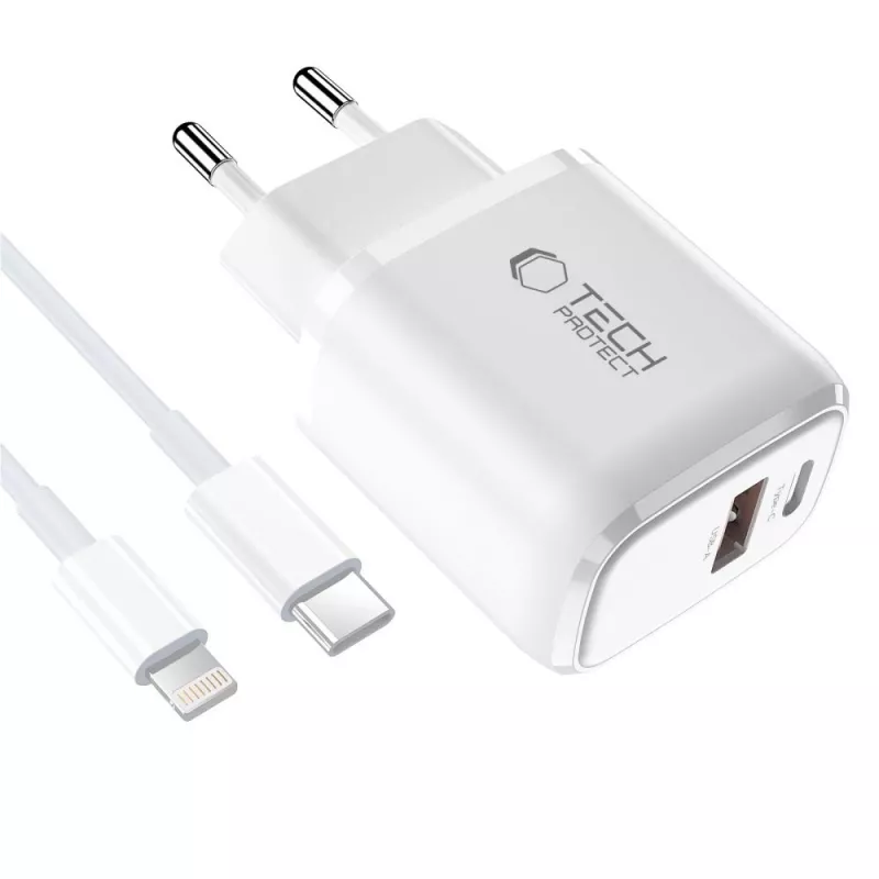 TECH-PROTECT NCA45W-GAN 2-Port Network Charger PD 45W / QC3.0 + Lightning Cable White