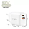 Tinklo įkroviklis TECH-PROTECT NCA65W-GAN, 2 prievadai, PD 65W / QC3.0, baltas