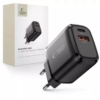 TECH-PROTECT NCA65W-GAN 2-Port Network Charger PD 65W / QC3.0 Black