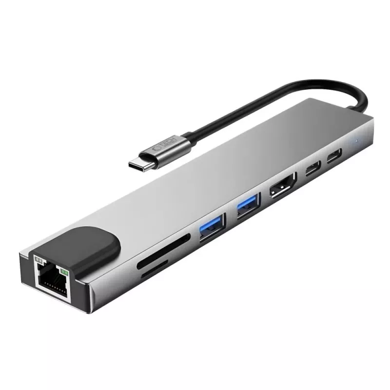 TECH-PROTECT HB09 Hub Adapter 8-in-1 USB-C to USB-A 3.0, USB-C 3.0, HDMI 4K 60Hz, SD/TF, PD 100W, RJ45 Gigabit Ethernet, Space Grey