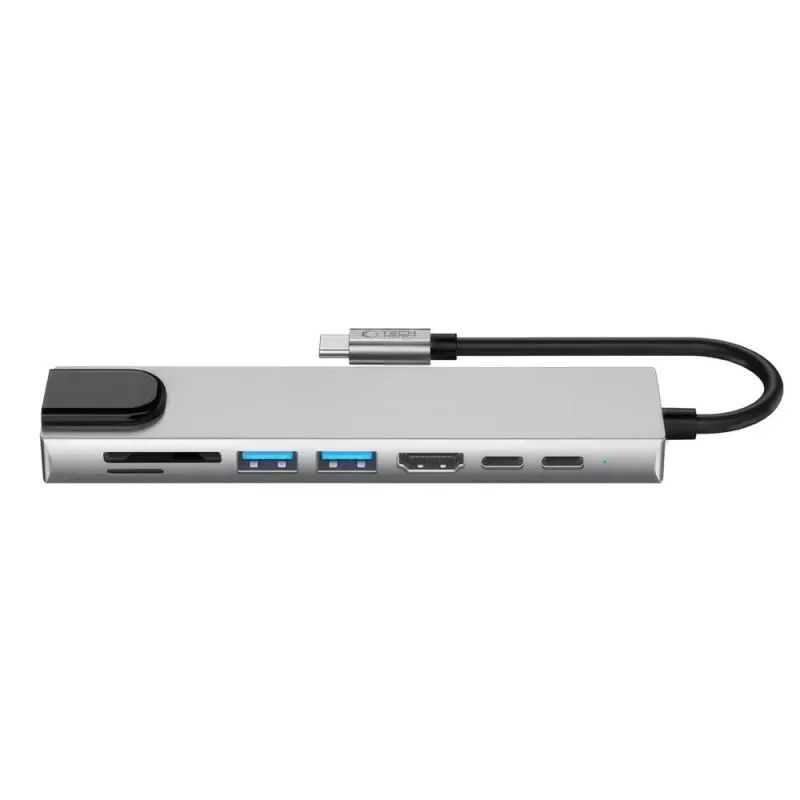 TECH-PROTECT HB09 Hub Adapter 8-in-1 USB-C to USB-A 3.0, USB-C 3.0, HDMI 4K 60Hz, SD/TF, PD 100W, RJ45 Gigabit Ethernet, Space Grey