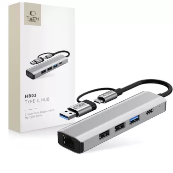 TECH-PROTECT HB03 Hub Adapter 5in1 Type-C + USB 2.0 + USB 3.0 + RJ45 Space Grey