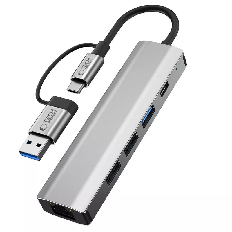 TECH-PROTECT HB03 Hub Adapter 5in1 Type-C + USB 2.0 + USB 3.0 + RJ45 Space Grey