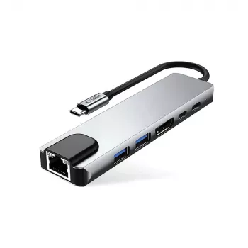 TECH-PROTECT HB02 HUB Adapter 6-in-1 USB-C + USB 2.0 + USB 3.0 + HDMI 4K 30Hz + RJ45 + PD 100W Space Grey