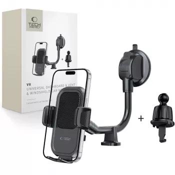 TECH-PROTECT V8 Universal Long Arm Dashboard & Windshield Car Mount Black
