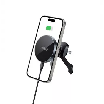 TECH-PROTECT MM15W-V5 Magnetinis MagSafe Stabilus Ventiliatoriaus Laikiklis Automobiliui Belaidis Įkroviklis 15W Juodas/Juodas