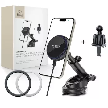 TECH-PROTECT MM15W-V4 Magnetic MagSafe Dashboard & Vent Car Mount Wireless Charger 15W Black