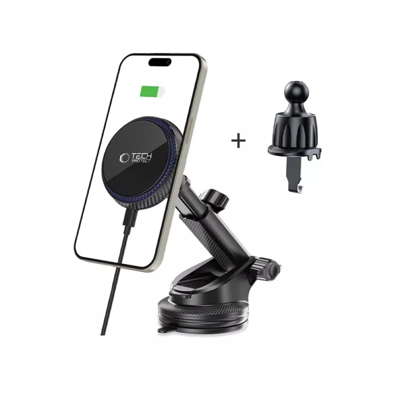 TECH-PROTECT MM15W-V4 Magnetic MagSafe Dashboard & Vent Car Mount Wireless Charger 15W Black