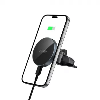 TECH-PROTECT MM15W-V5 Magnetinis MagSafe CD ir ventiliacijos automobilinis laikiklis su belaidžiu įkrovikliu 15W Juoda