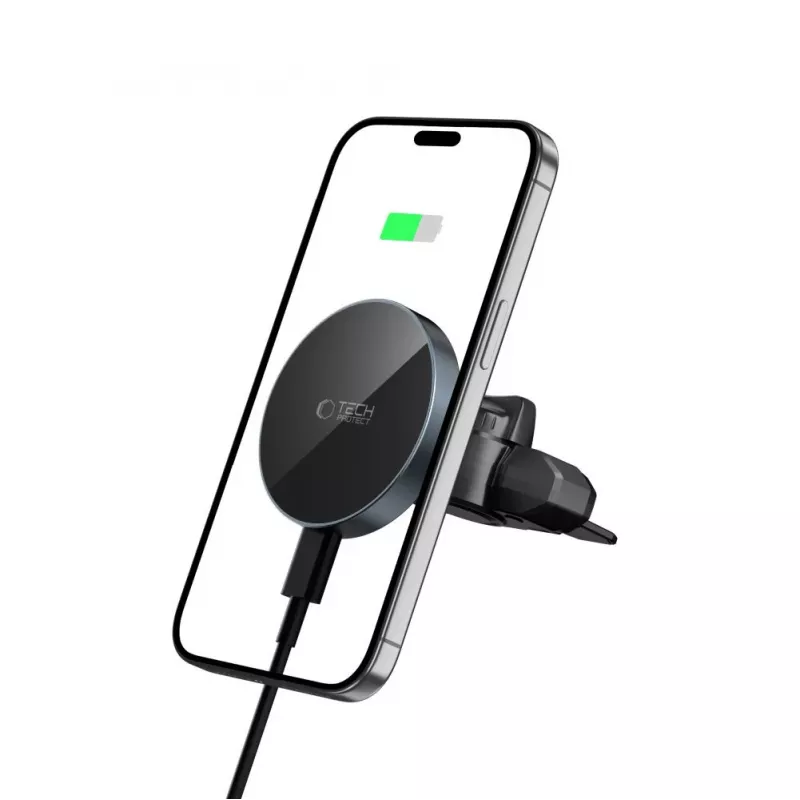 TECH-PROTECT MM15W-V5 Magnetinis MagSafe CD ir ventiliacijos automobilinis laikiklis su belaidžiu įkrovikliu 15W Juoda