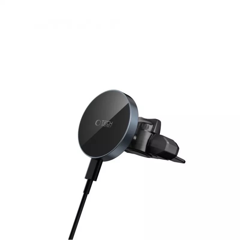 TECH-PROTECT MM15W-V5 Magnetinis MagSafe CD ir ventiliacijos automobilinis laikiklis su belaidžiu įkrovikliu 15W Juoda