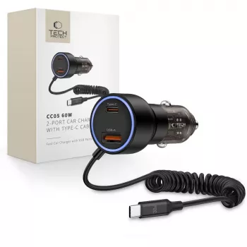 TECH-PROTECT CC05 2-Port Car Charger PD 60W + Cable Black