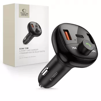 TECH-PROTECT CC06 3-Port Car Charger PD 72W + FM Transmitter Bluetooth Black