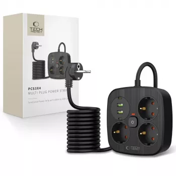 TECH-PROTECT PCS3X4 Power Strip 2 USB & 2 Type-C & 3 Socket 200cm Black