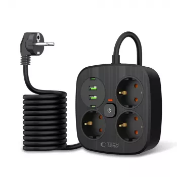 TECH-PROTECT PCS3X4 Power Strip 2 USB & 2 Type-C & 3 Socket 200cm Black