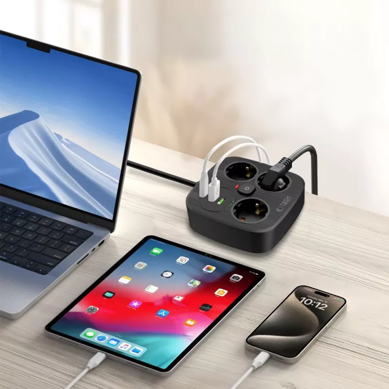 TECH-PROTECT PCS3X4 Power Strip 2 USB & 2 Type-C & 3 Socket 200cm Black