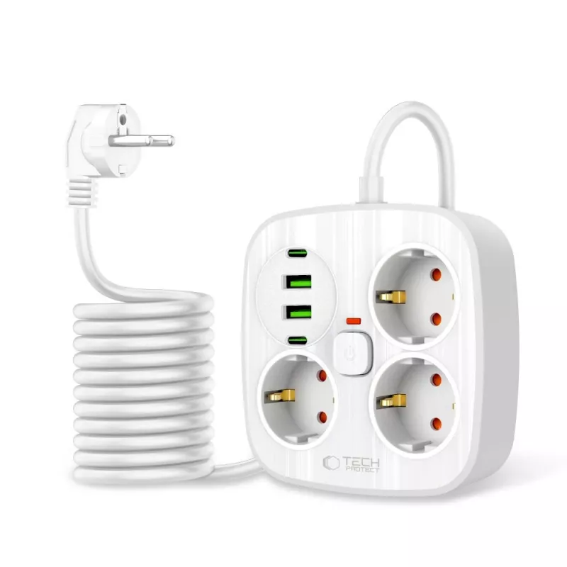 TECH-PROTECT PCS3X4 Power Strip 2 USB & 2 Type-C & 3 Socket 200cm White
