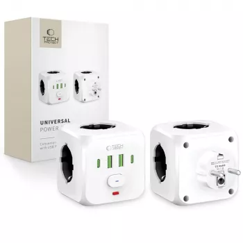 TECH-PROTECT PCL3X4 Power Strip 3 Schuko Sockets 2 USB-A 2 USB-C 2m White