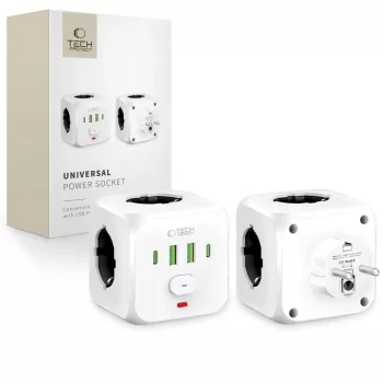 TECH-PROTECT PCL3X4 Power Strip 3 Schuko Sockets 2 USB-A 2 USB-C 2m White