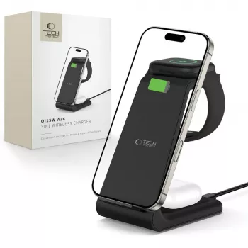 TECH-PROTECT QI15W-A36 3-in-1 belaidis įkroviklis Apple įrenginiams juodas