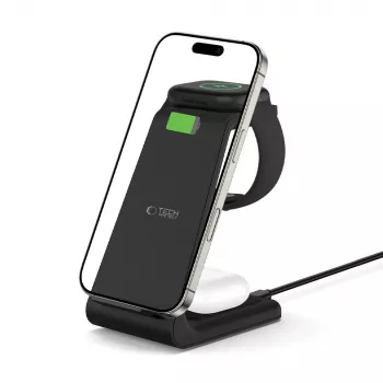 TECH-PROTECT QI15W-A36 3-in-1 belaidis įkroviklis Apple įrenginiams juodas