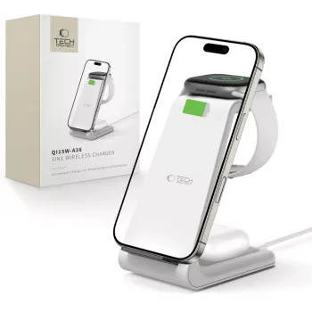 TECH-PROTECT QI15W-A36 3-in-1 belaidis įkroviklis „Apple“ įrenginiams baltas