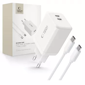 TECH-PROTECT NC45W-GAN 2-Port Network Charger PD 45W + Type-C Cable White