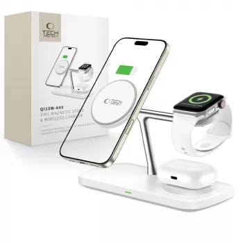TECH-PROTECT QI15W-A45 3-in-1 Magnetic MagSafe Wireless Charger White