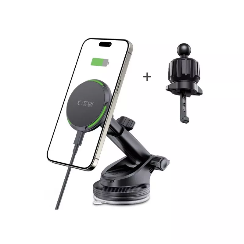 TECH-PROTECT MM15W-V7 Qi2 Magnetic MagSafe Dashboard & Vent Car Mount Wireless Charger 15W Black