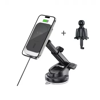 TECH-PROTECT MM15W-V9 Magnetic MagSafe Dashboard & Vent Car Mount Wireless Charger 15W Black