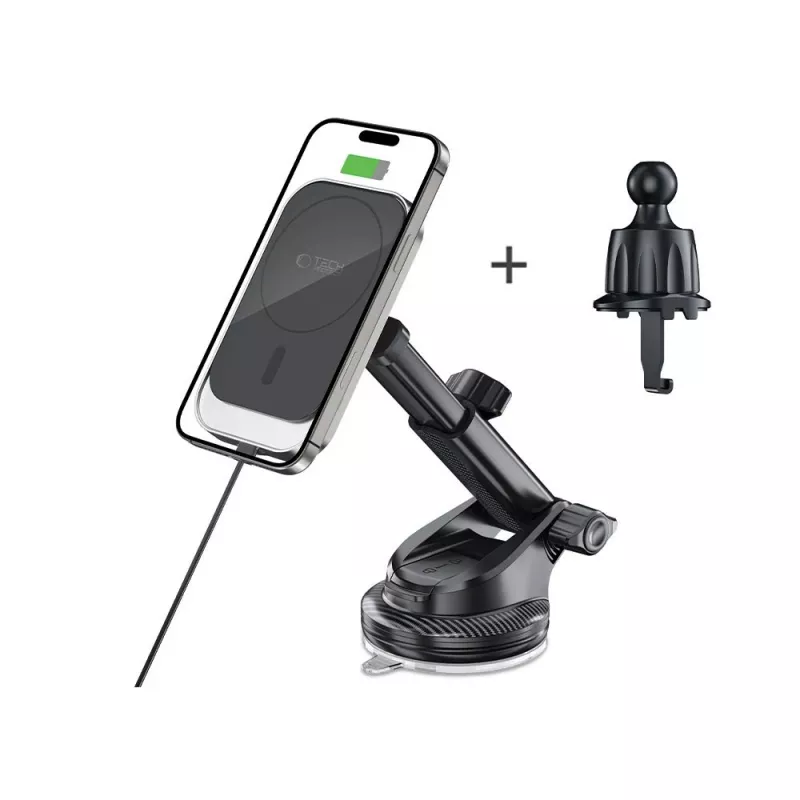 TECH-PROTECT MM15W-V9 Magnetic MagSafe Dashboard & Vent Car Mount Wireless Charger 15W Black