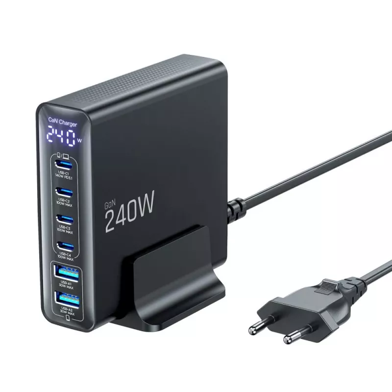 TECH-PROTECT DC240W-GAN 6-Port Desktop Charger PD 240W / QC3.0 Black