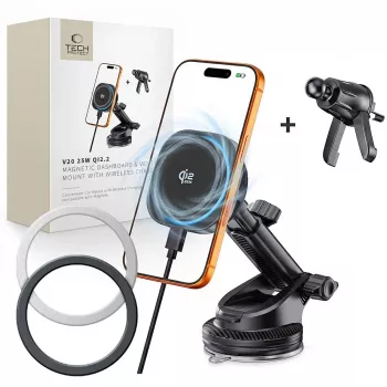 TECH-PROTECT V20 ARCTICBOOST Magnetic MagSafe Dashboard & Vent Car Mount Wireless Charger 25W Qi2.2 Black