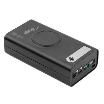 Akyga AK-BC-05 išorinės baterijos korpusas 12x 18650 Li-Ion elementams, 22,5 W, Qi 15 W, USB-C PD + 2x USB-A, LED žibintuvėlis, juodas