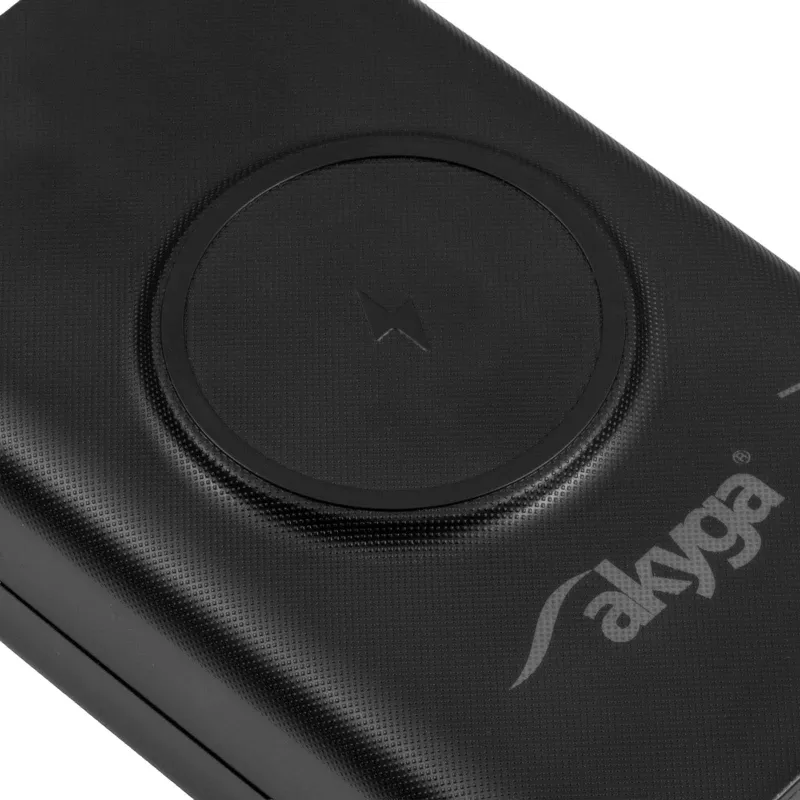 Akyga AK-BC-05 išorinės baterijos korpusas 12x 18650 Li-Ion elementams, 22,5 W, Qi 15 W, USB-C PD + 2x USB-A, LED žibintuvėlis, juodas