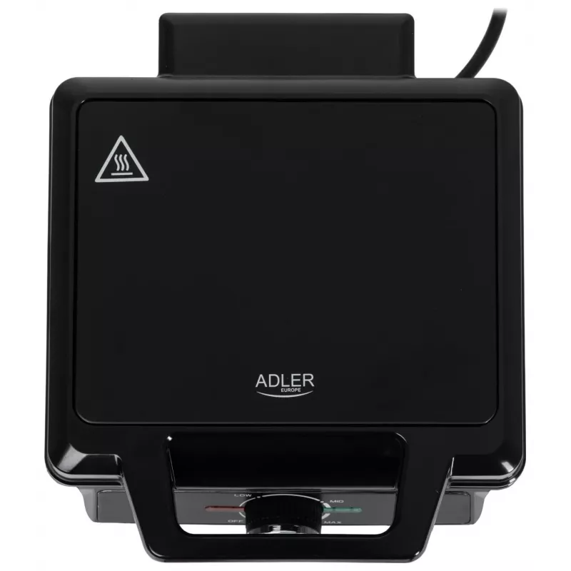 Adler AD 3088 vaflinė 2 dideliems vafliams, 1600 W (maks. 2000 W), nepridegančios plokštės, reguliuojama temperatūra, juodos spalvos (AD 3088)
