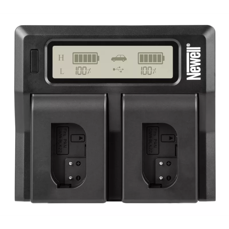 Newell DC-LCD dviejų kanalų įkroviklis, skirtas Panasonic DMW-BLK22 akumuliatoriams