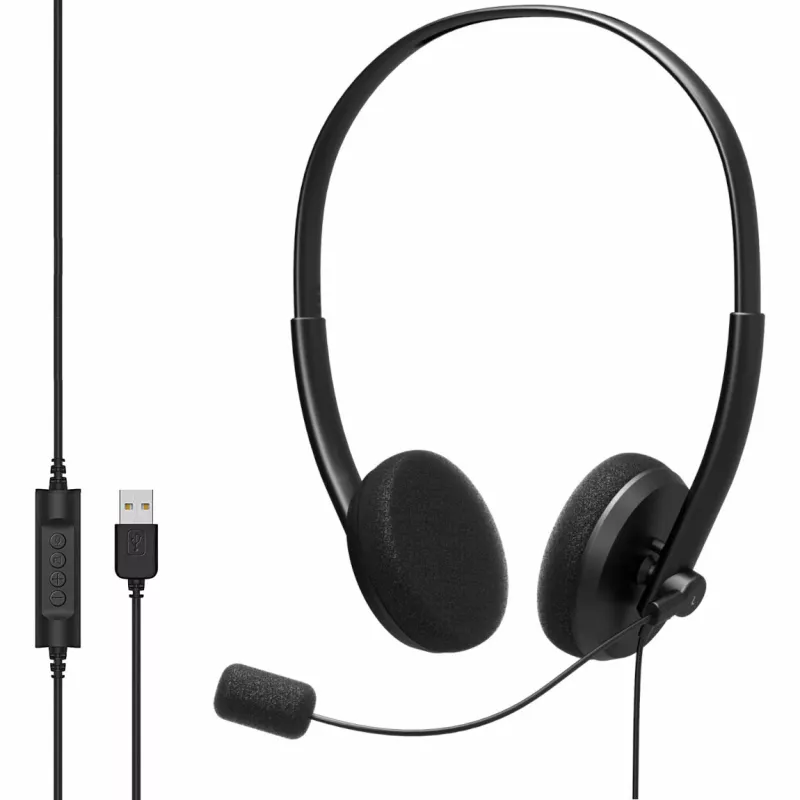 MOZOS MTX1091ECO Wired On-Ear Headset with Microphone USB-A