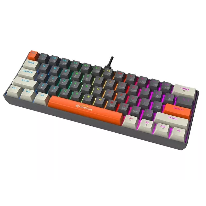 Tracer GameZone Claws 61 Wired Mechanical Gaming Keyboard, 60% Layout, Blue Switches, RGB Backlight, Grey