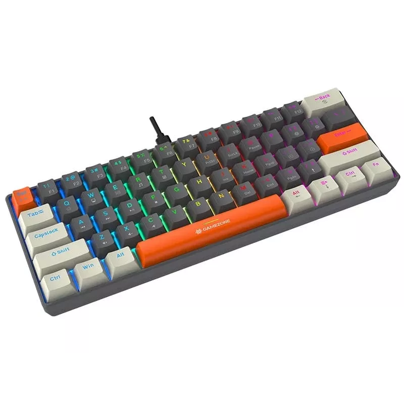 Tracer GameZone Claws 61 Wired Mechanical Gaming Keyboard, 60% Layout, Blue Switches, RGB Backlight, Grey