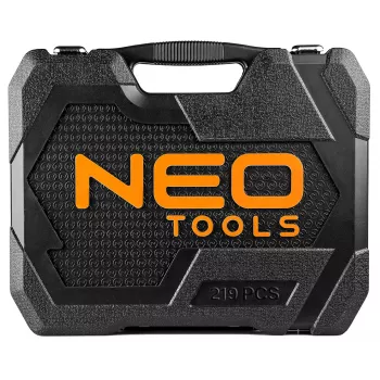 NEO TOOLS Veržliarakčių ir antgalių rinkinys 1/4 inch, 3/8 inch, 1/2 inch pavara, 219 dalių, chromo vanadžio plienas