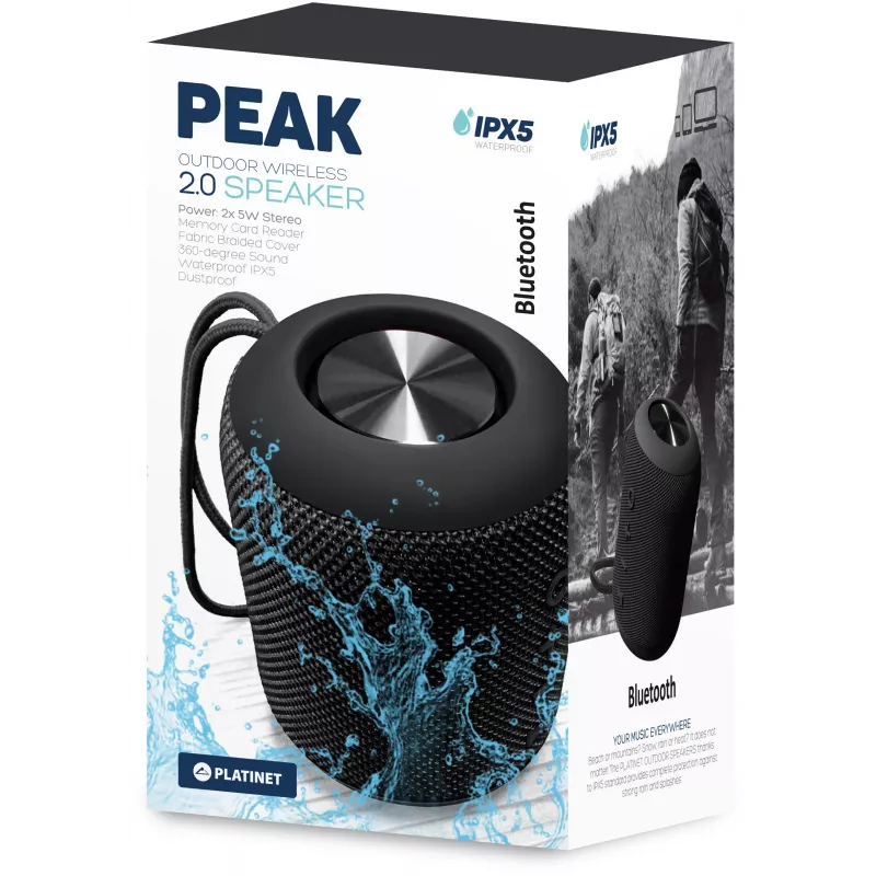 Platinet PEAK Bluetooth Speaker 10W (2x5W) BT5.0+EDR 2200mAh IPX5 Waterproof
