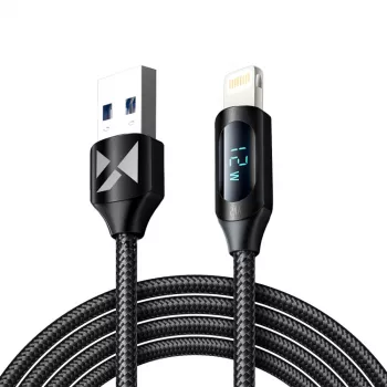 Wozinsky WUALC2 USB-A to Lightning laidas su LED ekranu, 2,4A, 2m, juodas